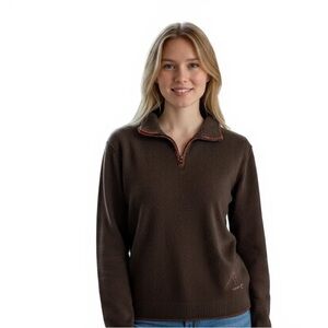 Attraction, women’s brown fleece 1/4 Zip 
Embroidery Snowshoe.